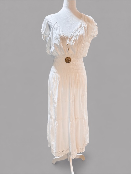 Dresses & Skirts - Bohemian White Maxi Dress with Crochet Details